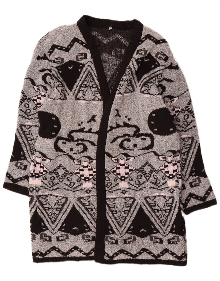 VINTAGE Womens Longline Open Cardigan Sweater EU 44 XL Grey Geometric
