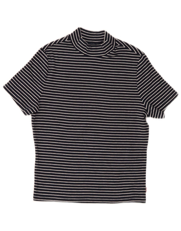 Levi's Womens Crop T-Shirt Top UK 10 Small Navy Blue Pinstripe Cotton