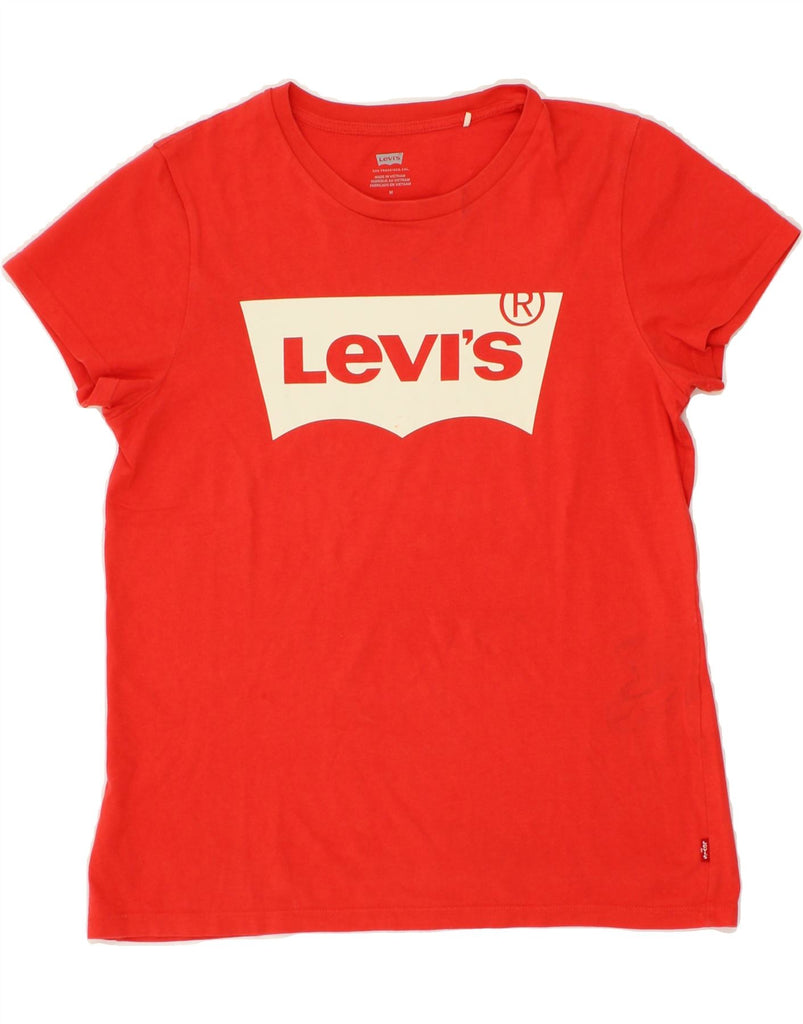 LEVI'S Womens Graphic T-Shirt Top UK 14 Medium Red Cotton Vintage Levi's and Second-Hand Levi's from Messina Hembry 