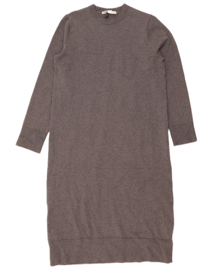 ZARA Womens Jumper Dress UK 14 Large Grey Viscose