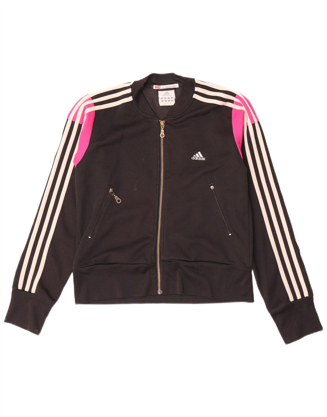 Adidas Womens Tracksuit Top Jacket UK 12 Medium Black Colourblock Cotton