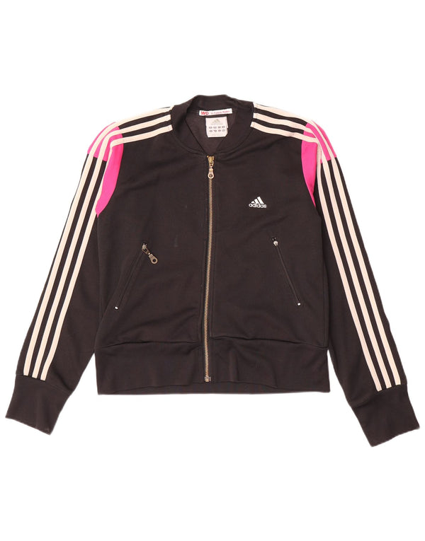 Adidas Womens Tracksuit Top Jacket UK 12 Medium Black Colourblock Cotton