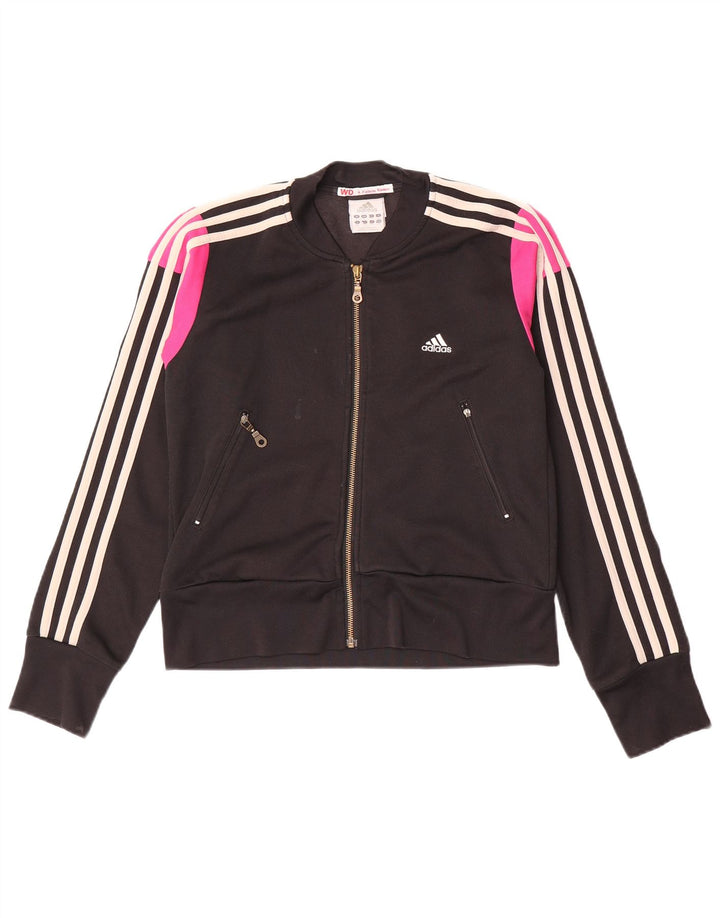 Adidas Womens Tracksuit Top Jacket UK 12 Medium Black Colourblock Cotton