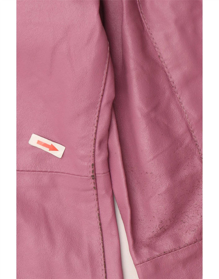Vintage Womens Leather Coat UK 12 Medium Pink