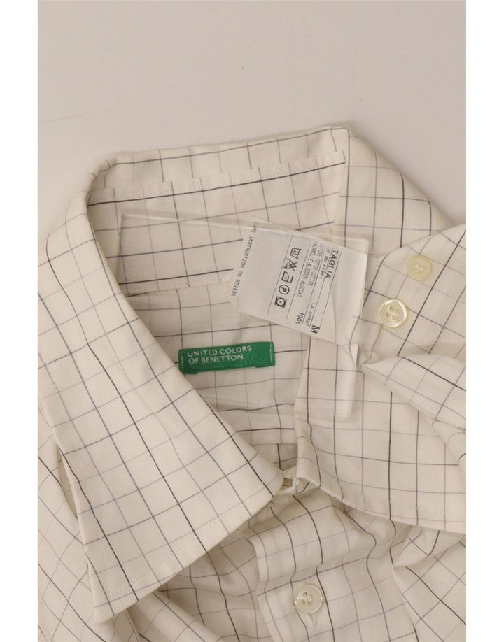 BENETTON Mens Shirt Medium White Check Cotton