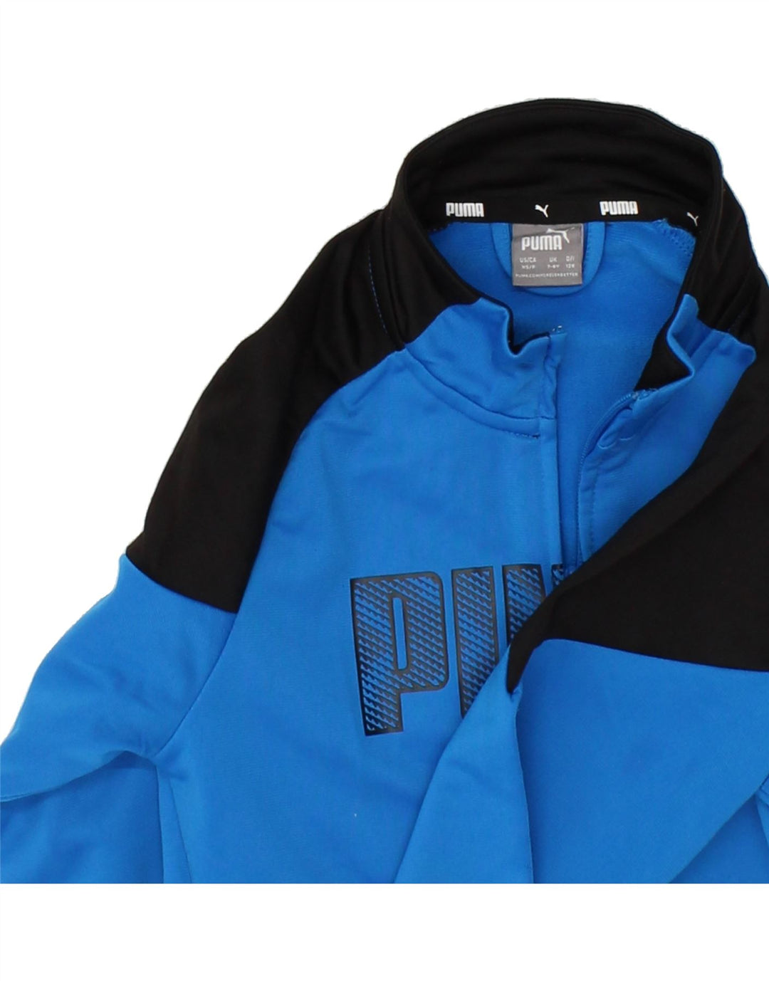 PUMA Boys Graphic Tracksuit Top Jacket 7-8 Years Blue Colourblock Vintage Puma and Second-Hand Puma from Messina Hembry 