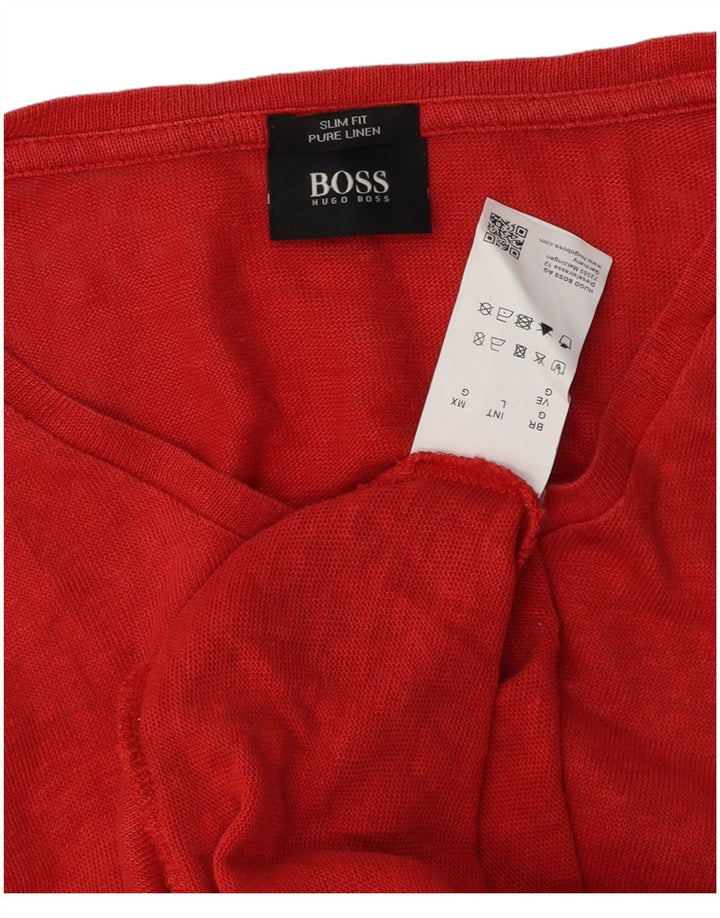 Hugo Boss Mens Slim Fit Sweatshirt Jumper Large Red Linen