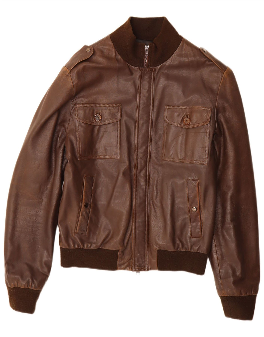 Vintage Mens Military Leather Jacket IT 50 Large Brown Leather