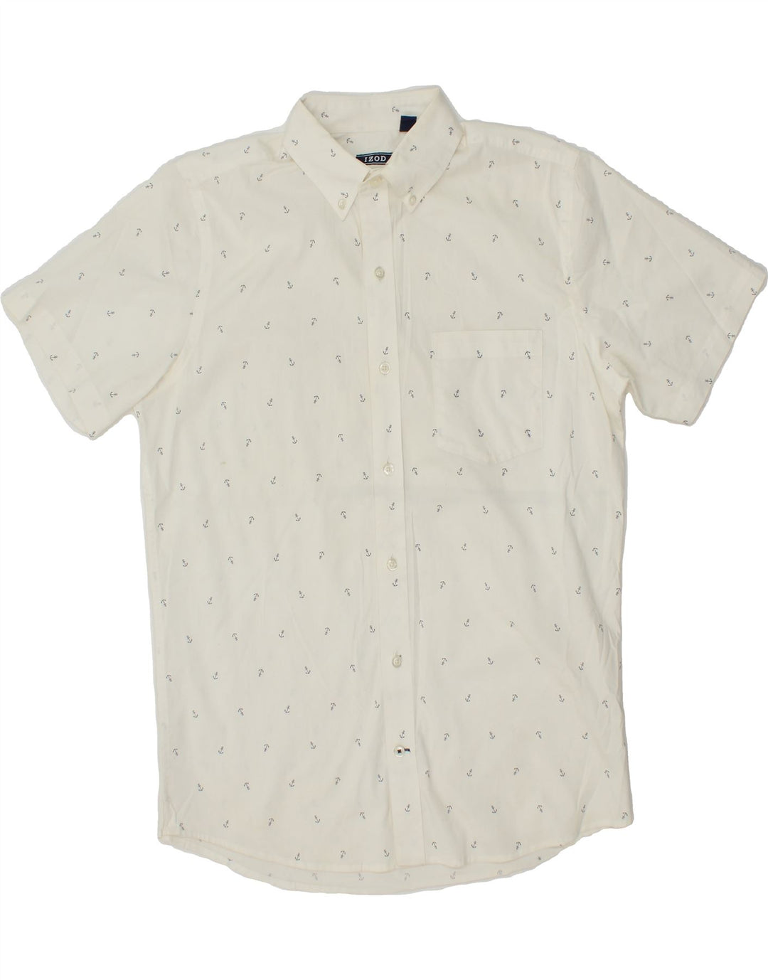 IZOD Mens Stretch Poplin Short Sleeve Shirt Small White Spotted Cotton Vintage Izod and Second-Hand Izod from Messina Hembry 