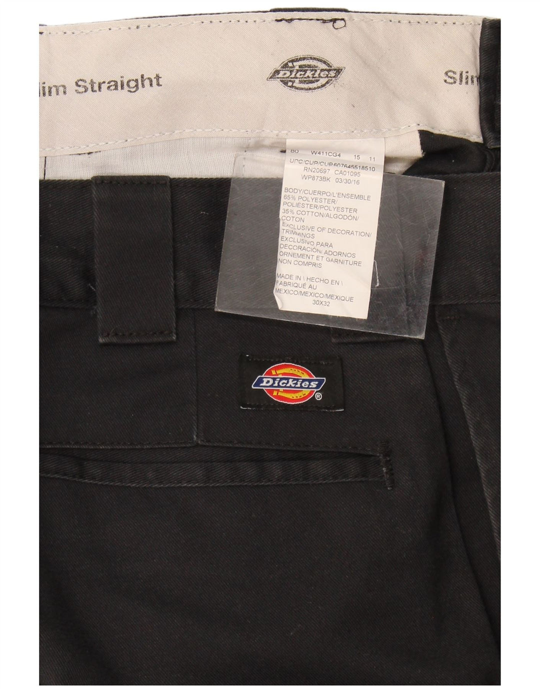 Dickies Mens Slim Straight Chino Trousers W30 L32 Black Polyester