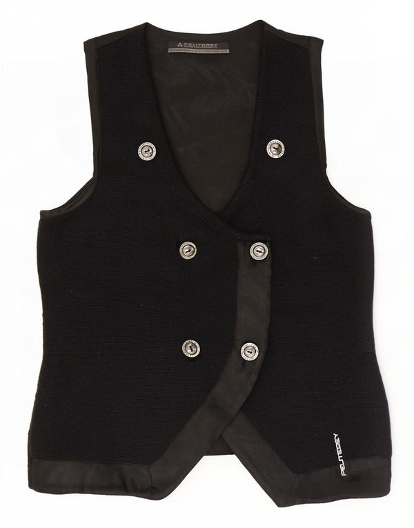 PEUTEREY Womens Knit Double Breasted Waistcoat IT 44 Medium Black Wool