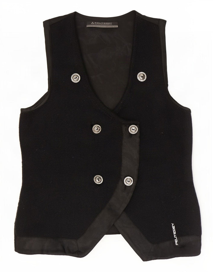 PEUTEREY Womens Knit Double Breasted Waistcoat IT 44 Medium Black Wool