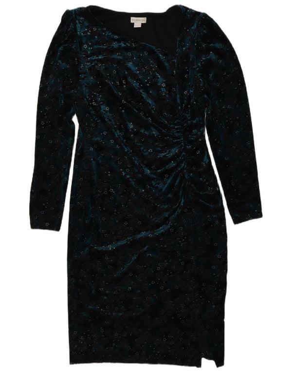 Monsoon Womens Long Sleeve Bodycon Dress UK 14 Large Navy Blue Animal Print