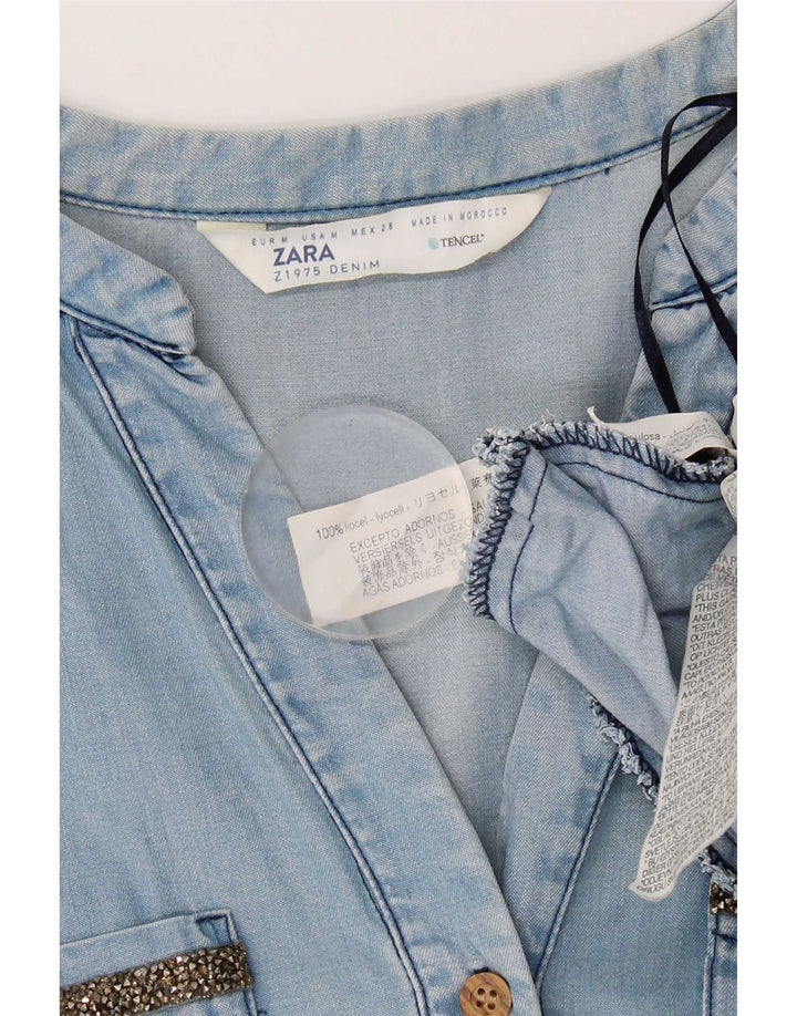 Zara Womens 3/4 Sleeve Denim Dress UK 14 Medium Blue Lyocell