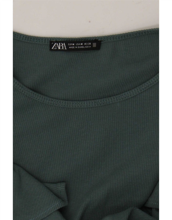Zara Womens Long Sleeve Blouse Top UK 12 Medium Green