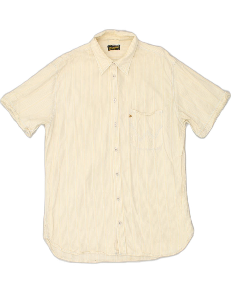 WRANGLER Mens Short Sleeve Shirt Large Yellow Pinstripe | Vintage Wrangler | Thrift | Second-Hand Wrangler | Used Clothing | Messina Hembry 