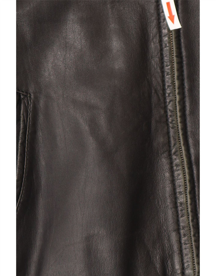 Vintage Mens Bomber Leather Jacket IT 50 Large Black Leather