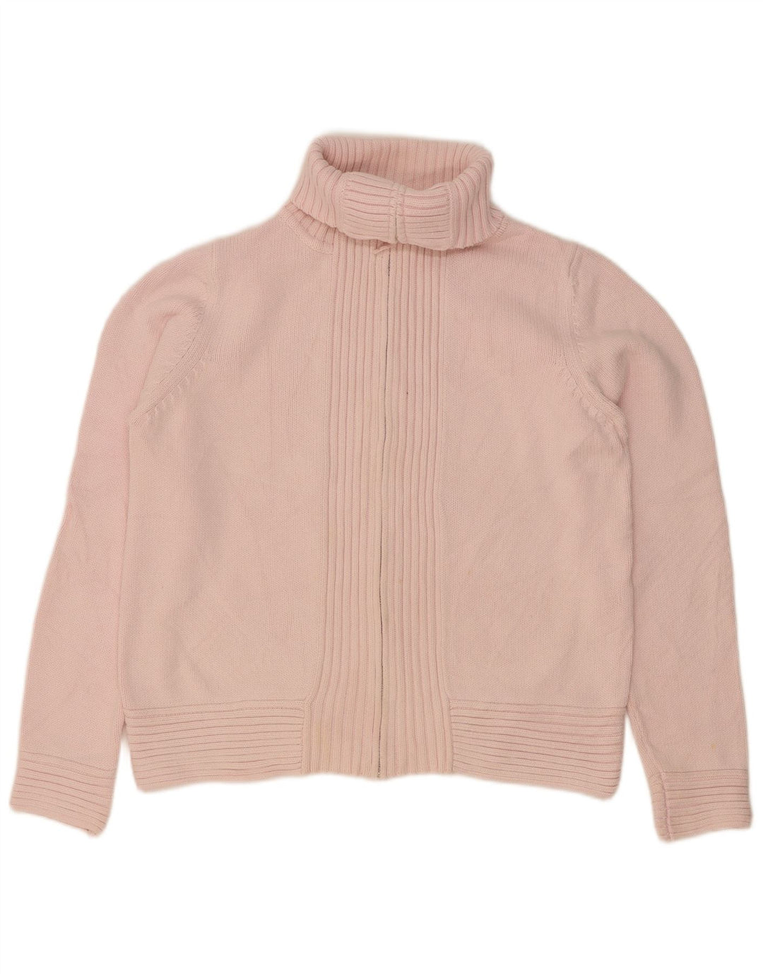 Marks & Spencer Womens Roll Neck Cardigan Sweater UK 14 Medium Pink Cotton