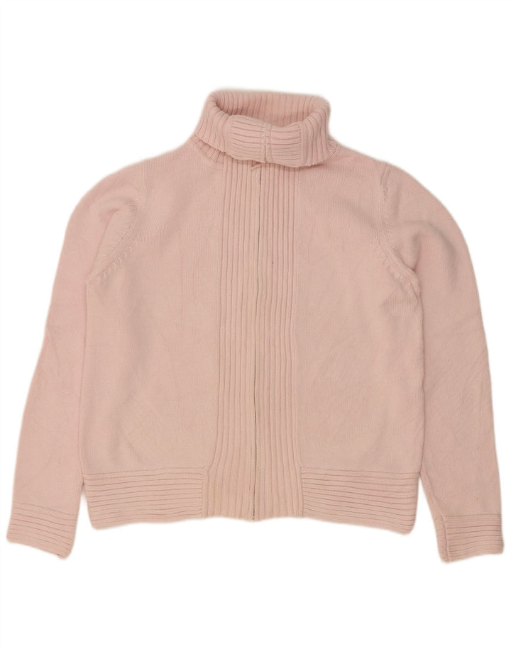 Marks & Spencer Womens Roll Neck Cardigan Sweater UK 14 Medium Pink Cotton