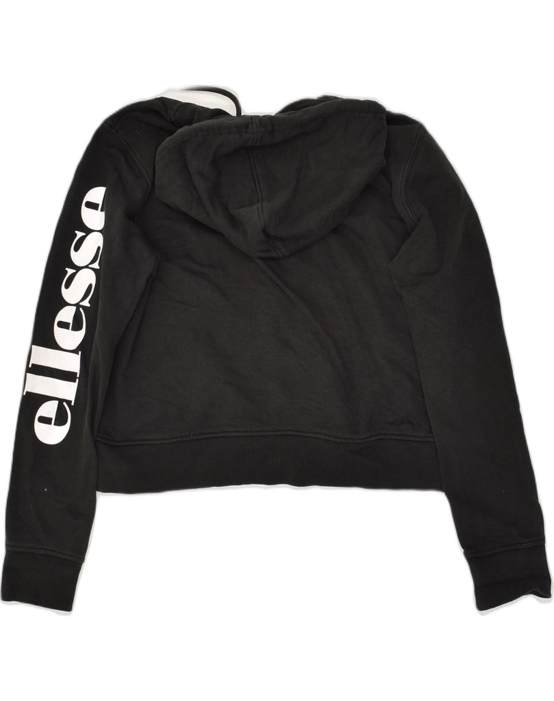 ELLESSE Womens Crop Zip Hoodie Sweater UK 14 Large Black Cotton | Vintage Ellesse | Thrift | Second-Hand Ellesse | Used Clothing | Messina Hembry 