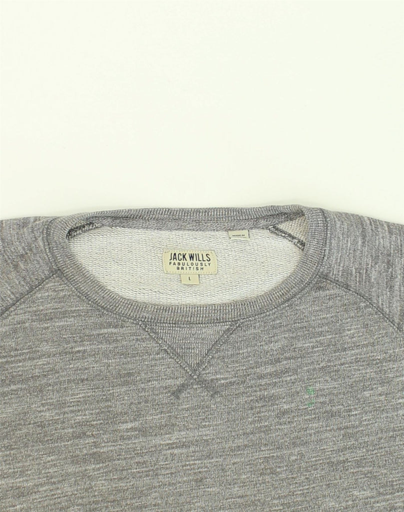 JACK WILLS Womens 3/4 Sleeve Sweatshirt Jumper UK 16 Large Grey Cotton | Vintage Jack Wills | Thrift | Second-Hand Jack Wills | Used Clothing | Messina Hembry 