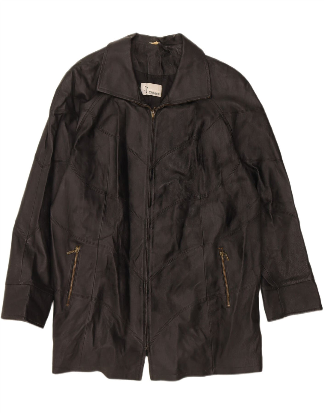 CHALICE Womens Oversized Leather Coat UK 18 XL Black Patchwork Leather Vintage Chalice and Second-Hand Chalice from Messina Hembry 