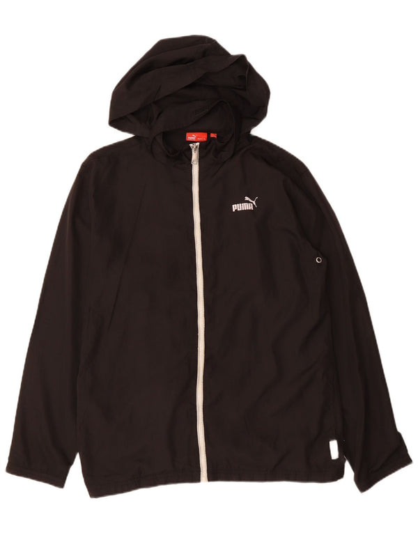 PUMA Boys Hooded Tracksuit Top Jacket 13-14 Years XL Black Polyester