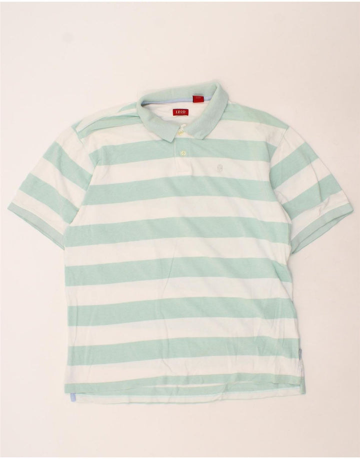 IZOD Mens Polo Shirt 2XL Turquoise Striped Cotton Vintage Izod and Second-Hand Izod from Messina Hembry 