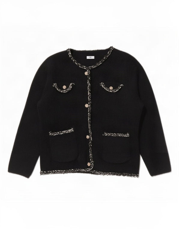Vintage Womens Cardigan Sweater UK 12 Medium Black Polyamide
