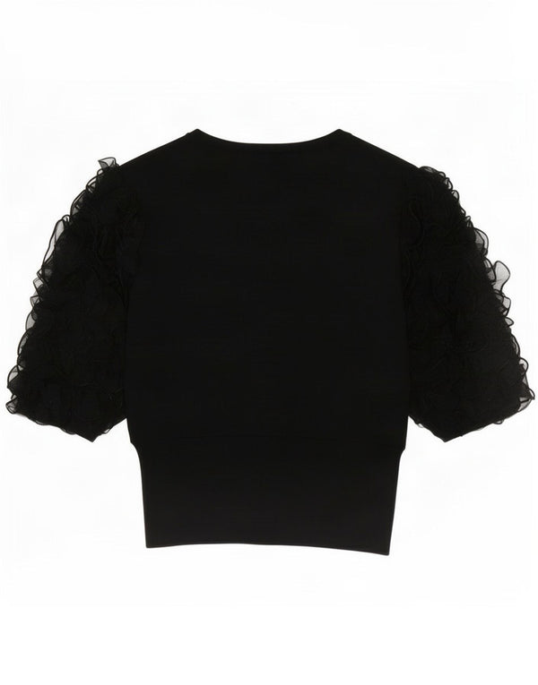 Zara Womens 3/4 Sleeve Blouse Top UK 12 Medium Black Floral Viscose