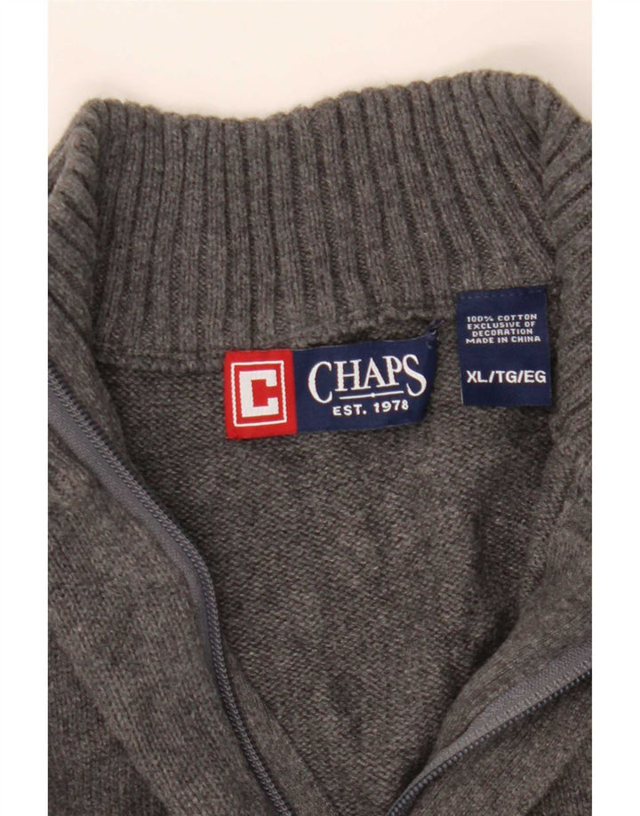 Chaps Mens Zip Neck Jumper Sweater XL Grey Cotton