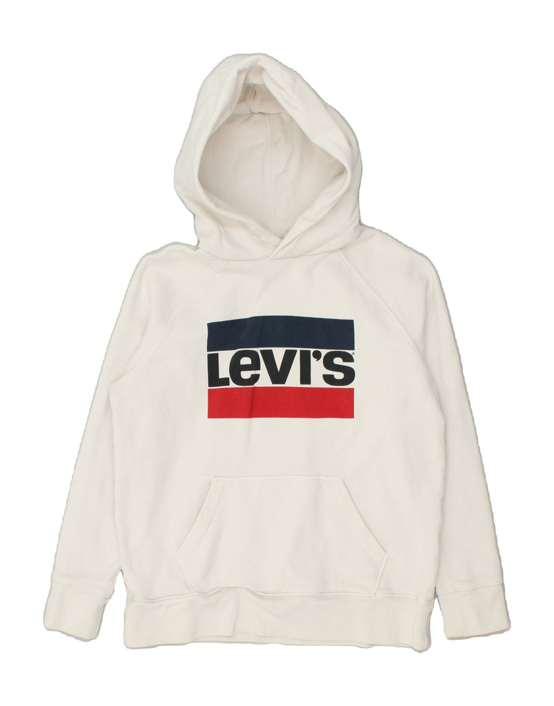 LEVI'S Womens Graphic Hoodie Jumper UK 6 XS White Cotton | Vintage Levi's | Thrift | Second-Hand Levi's | Used Clothing | Messina Hembry 