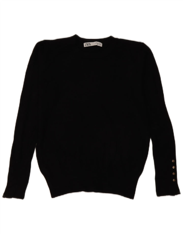 Zara Womens Crew Neck Jumper Sweater UK 14 Medium Black Viscose