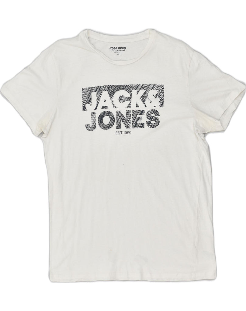 JACK & JONES Mens Graphic T-Shirt Top Large White Cotton | Vintage Jack & Jones | Thrift | Second-Hand Jack & Jones | Used Clothing | Messina Hembry 