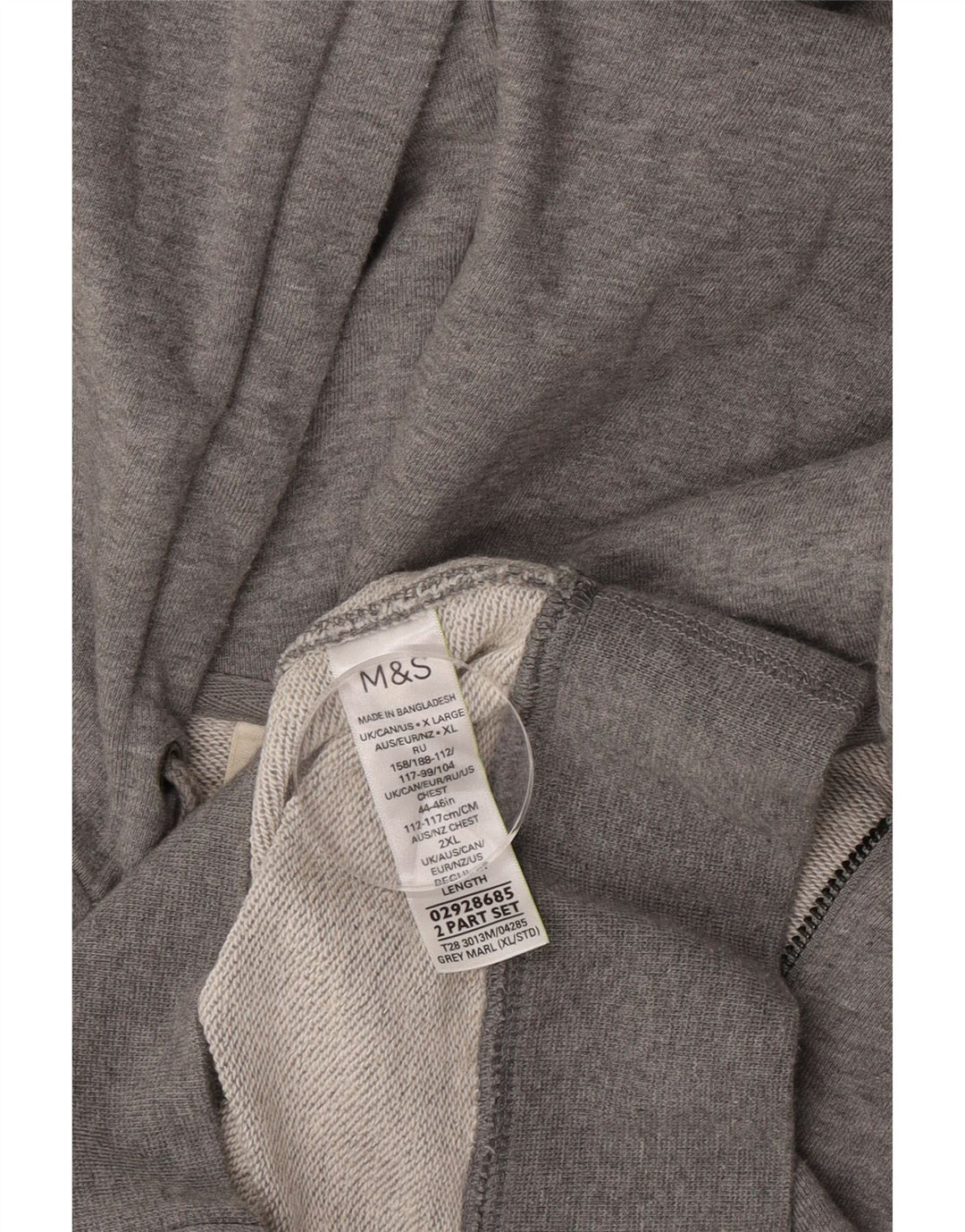 MARKS & SPENCER Mens Zip Hoodie Sweater XL Grey Cotton