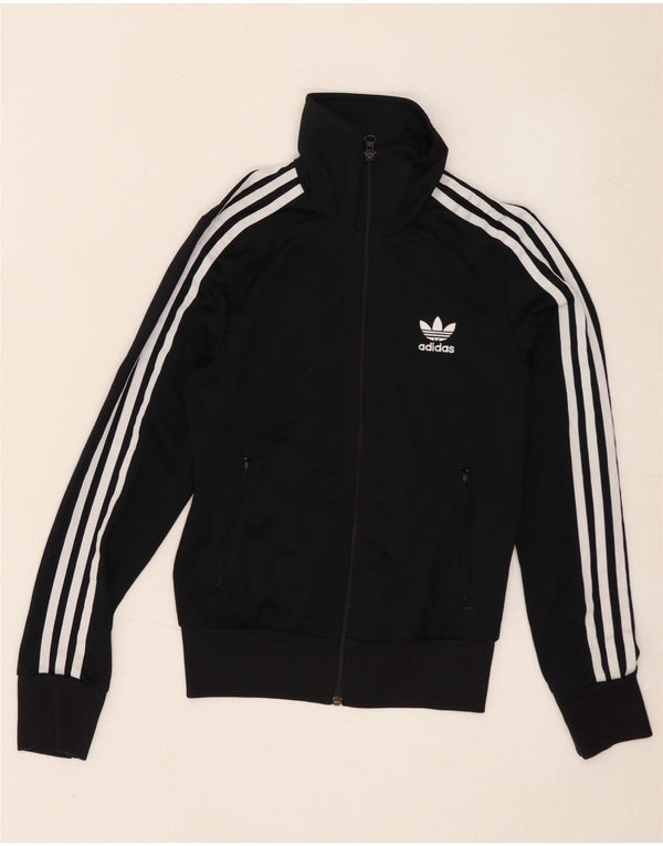 Adidas Womens Graphic Tracksuit Top Jacket UK 8 Small Black Polyester