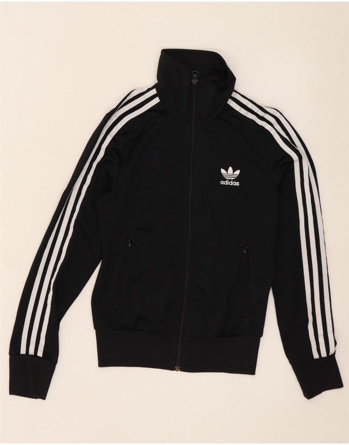 Adidas Womens Graphic Tracksuit Top Jacket UK 8 Small Black Polyester