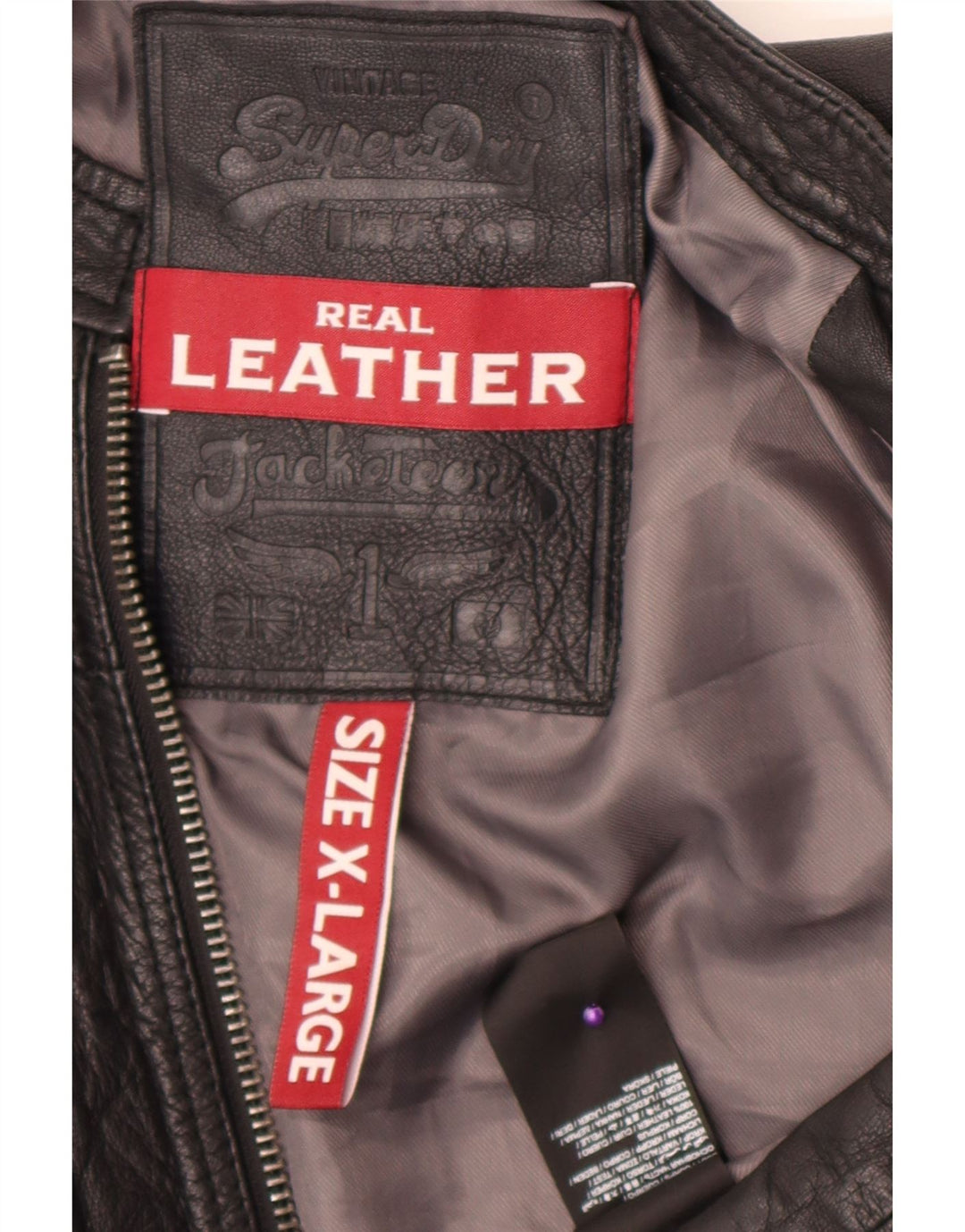 Superdry Womens Leather Racer Jacket UK 18 XL Black Leather