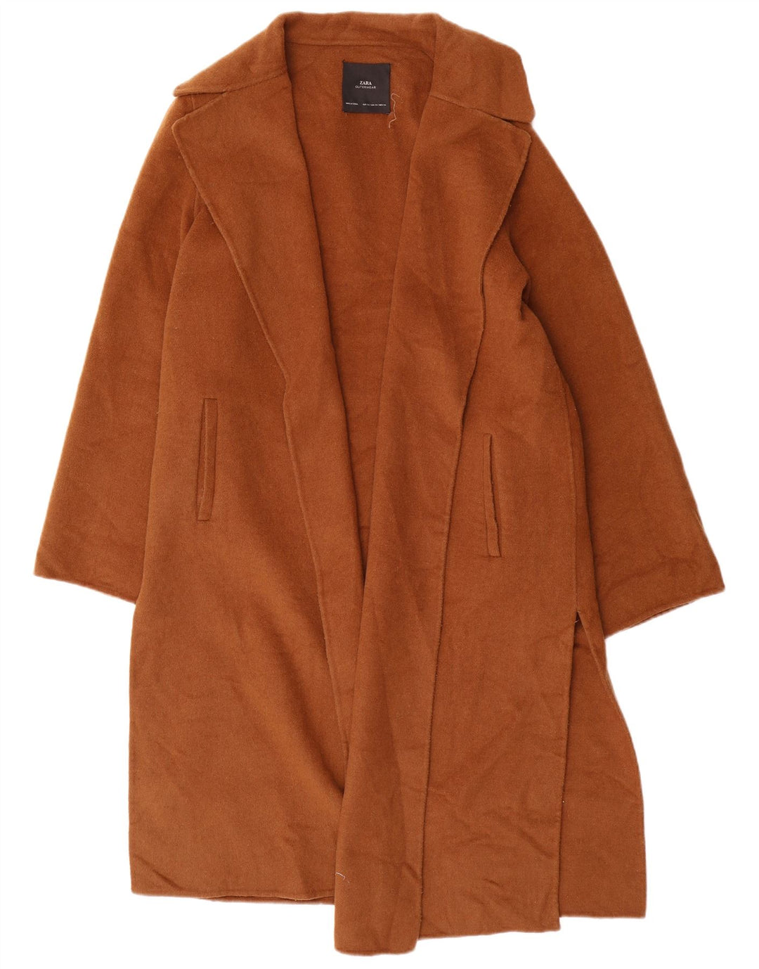 Zara Womens Oversized Open Overcoat UK 6 XS Brown Wool