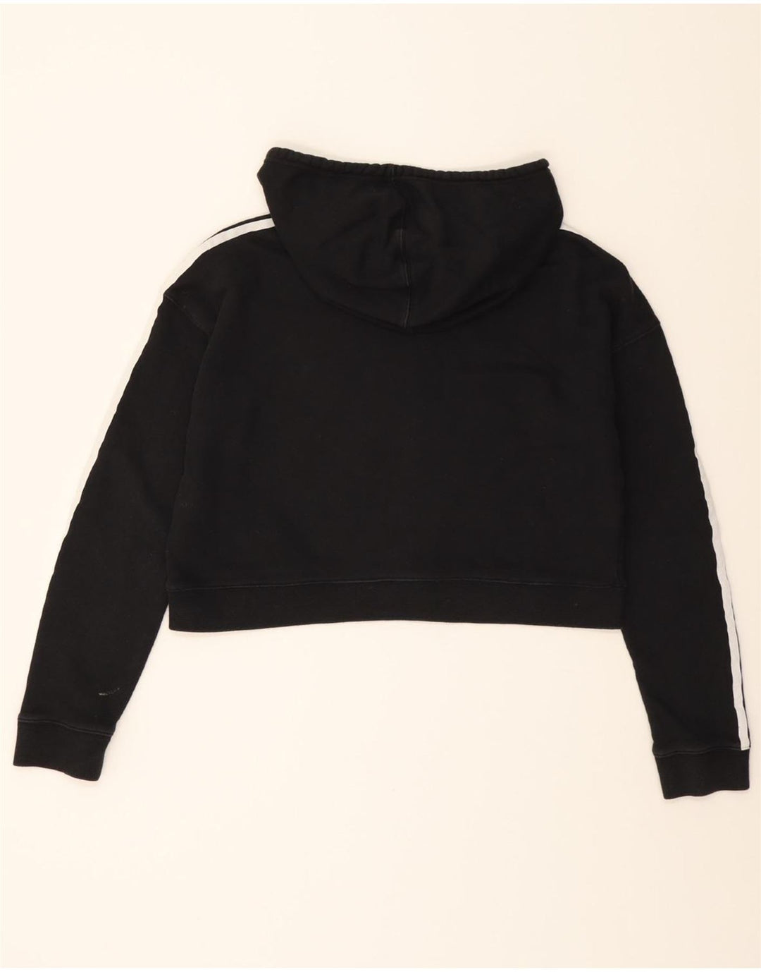 ADIDAS Womens Crop Hoodie Jumper UK 12 Medium Black Vintage Adidas and Second-Hand Adidas from Messina Hembry 