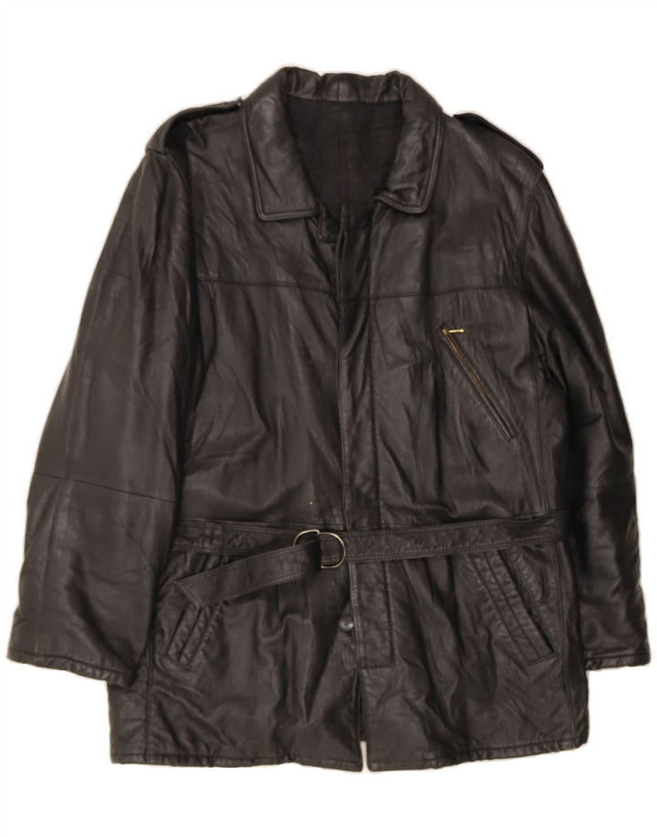 VINTAGE Mens Leather Jacket IT 50 Large Black Leather Vintage Vintage and Second-Hand Vintage from Messina Hembry 