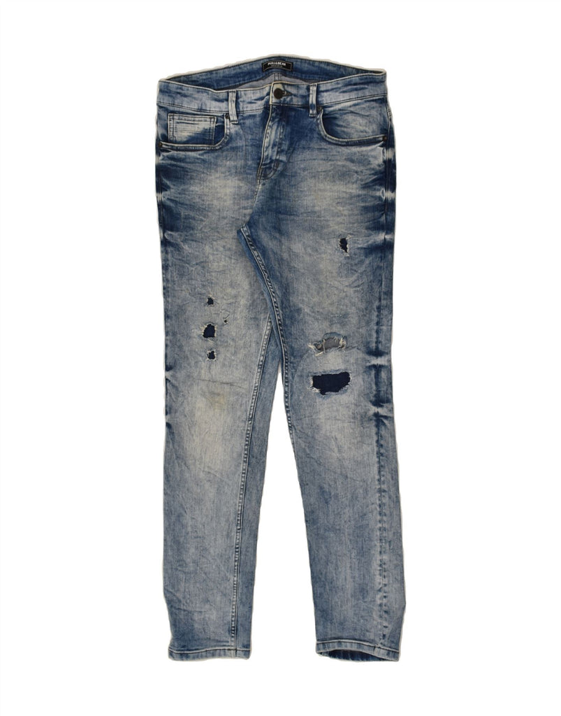 PULL & BEAR Mens Distressed Skinny Jeans W32 L31  Blue Tie Dye Cotton | Vintage Pull & Bear | Thrift | Second-Hand Pull & Bear | Used Clothing | Messina Hembry 