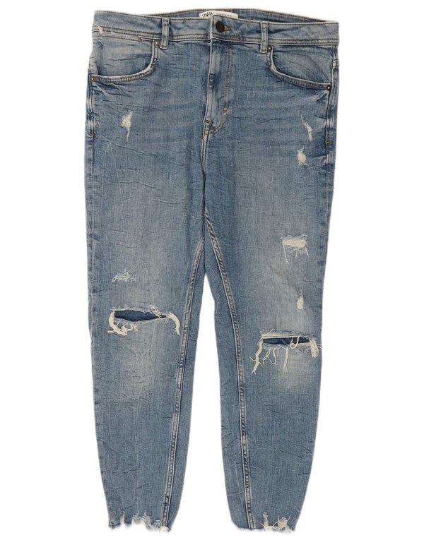 Zara Mens Skinny Distressed Cropped Jeans EU 42 Large W32 L24 Blue Cotton