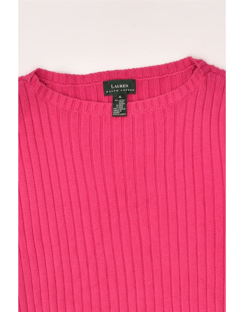 RALPH LAUREN Womens Boat Neck Jumper Sweater UK 18 XL Pink Cotton | Vintage Ralph Lauren | Thrift | Second-Hand Ralph Lauren | Used Clothing | Messina Hembry 