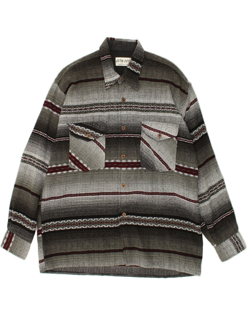 VINTAGE Mens Flannel Shirt 2XL Grey Striped Cotton Vintage Vintage and Second-Hand Vintage from Messina Hembry 