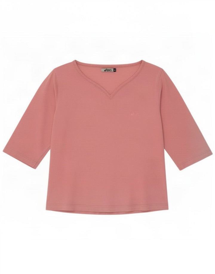 Asics Womens Top 3/4 Sleeve UK 12 Medium Pink Cotton