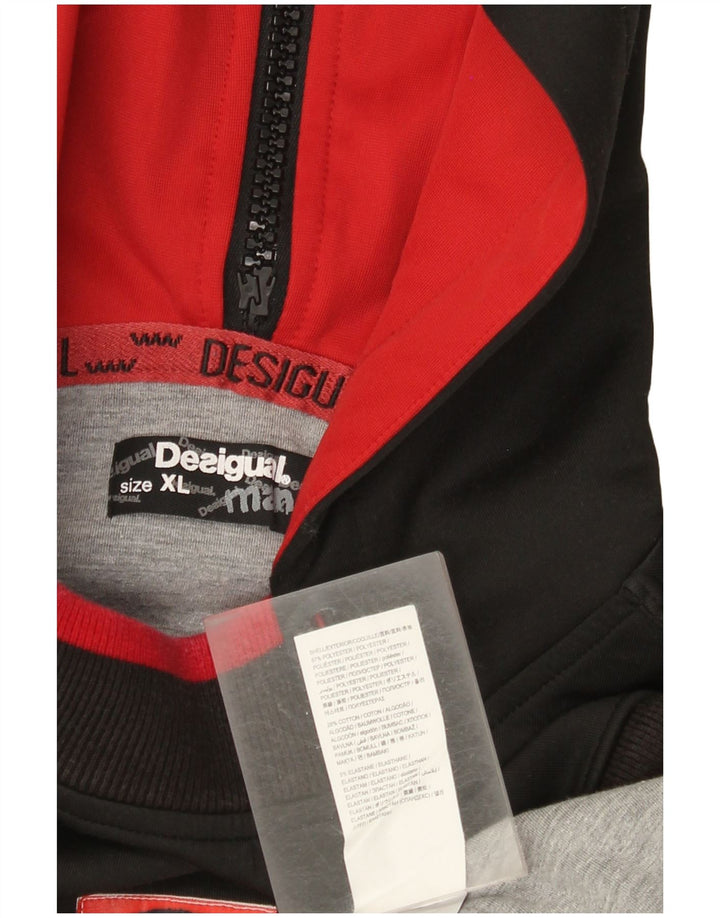 Desigual Mens Graphic Hoodie Jumper XL Black Colourblock Polyester