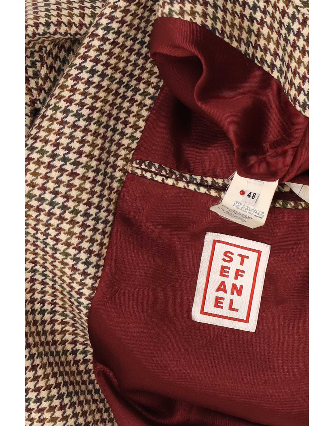 Stefanel Mens 2 Button Blazer Jacket IT 48 Medium Brown Houndstooth Acetate