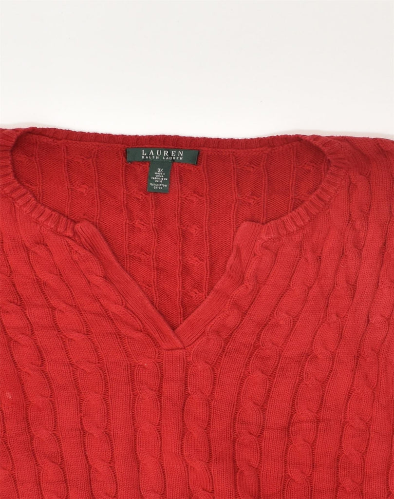 RALPH LAUREN Womens V-Neck Jumper Sweater UK 22 3XL Red Cotton | Vintage Ralph Lauren | Thrift | Second-Hand Ralph Lauren | Used Clothing | Messina Hembry 