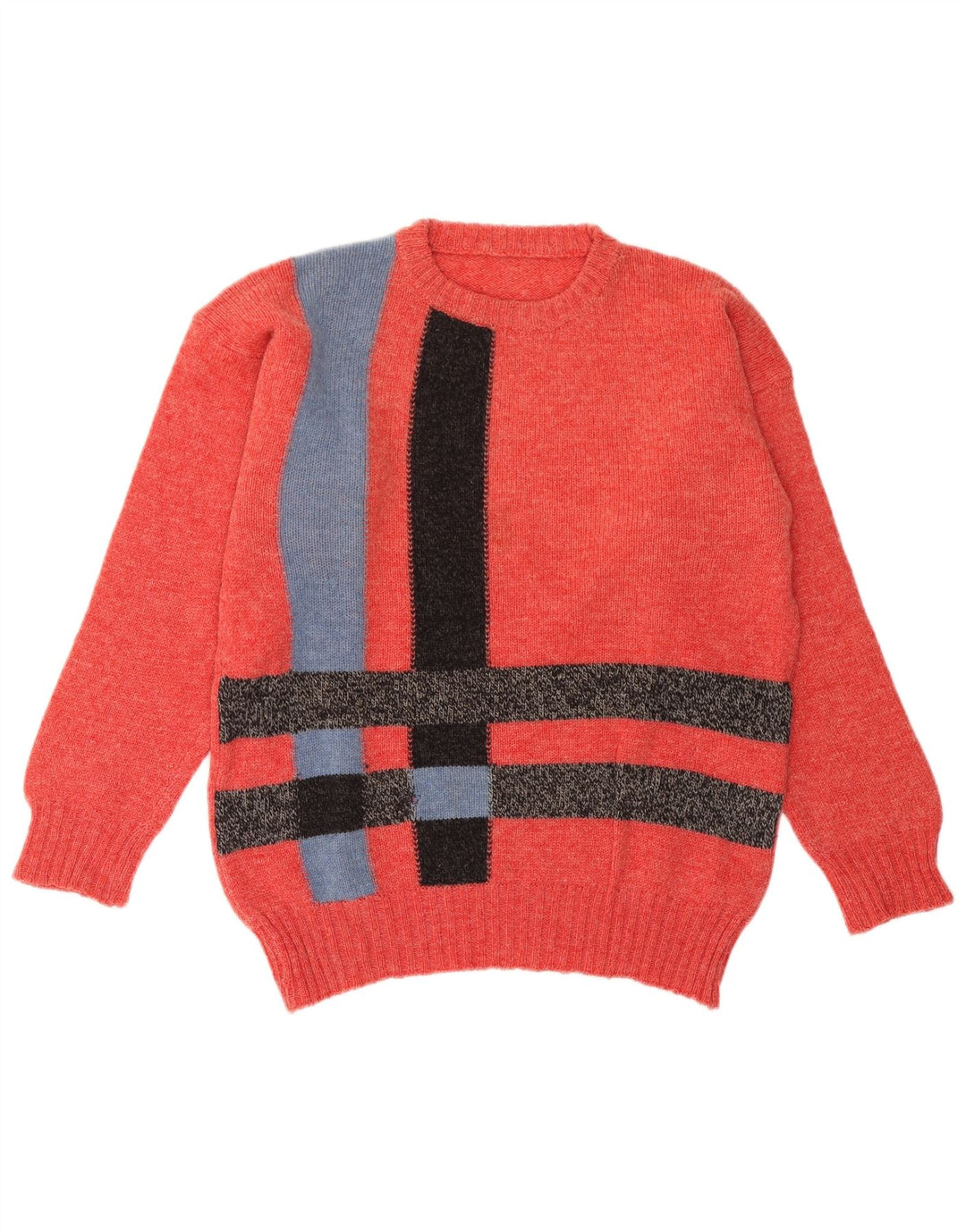 Vintage Mens Crew Neck Jumper Sweater Large Red Colourblock